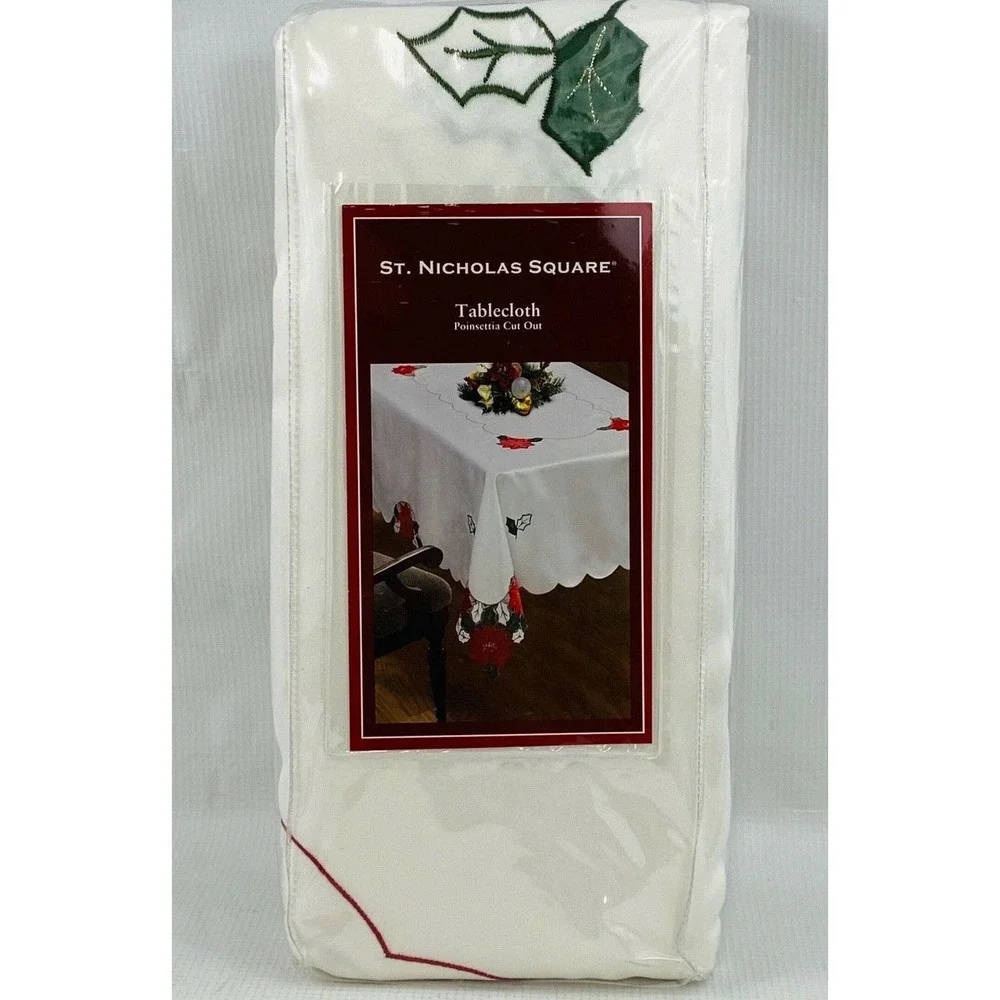 St. Nicholas Square Poinsettia Cut Out Tablecloth 70
